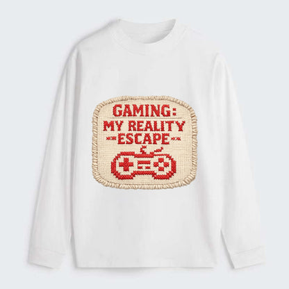 GAMING: MY REALITY ESCAPE - red game escape - red - gaming reality - Classic Long Sleeve Shirt - White