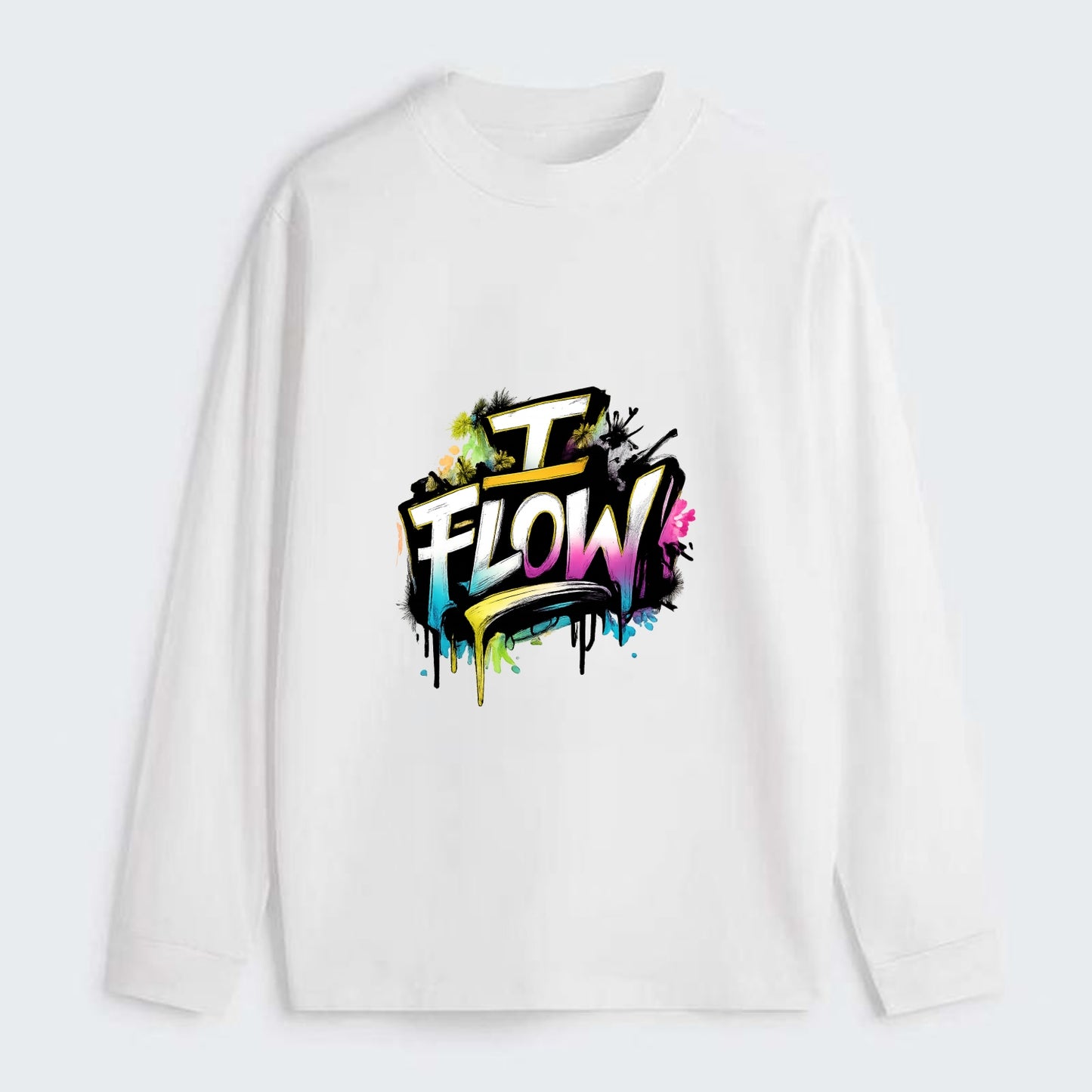 Bold typography design - "I FLOW" - going with life, easy movement - Classic Long Sleeve Shirt - White