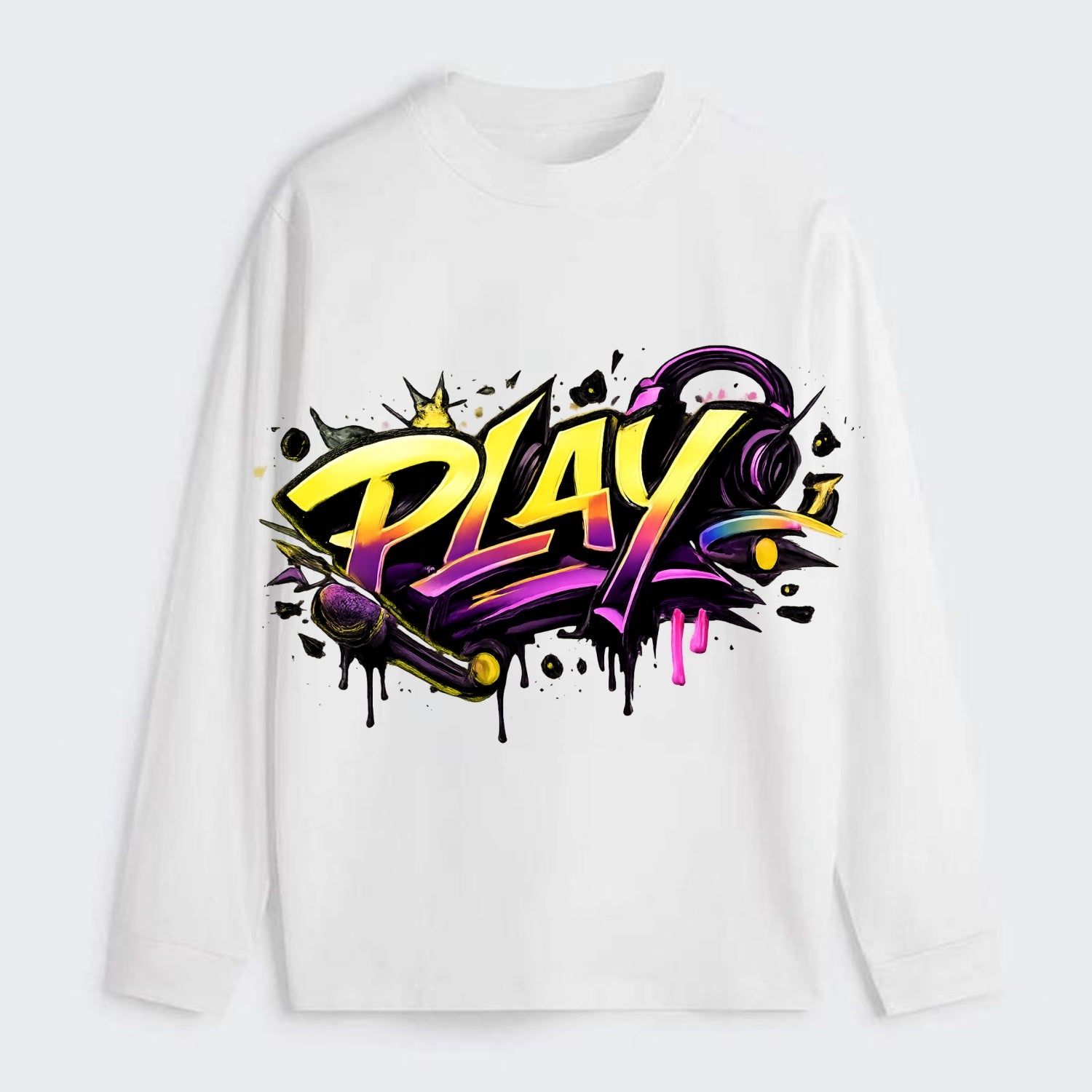 Bold typography design - "PLAY" - creative expression, musical - Classic Long Sleeve Shirt - White