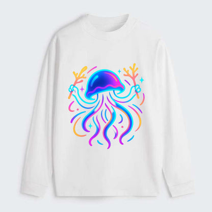 Jellyfish conducting a glow orchestra using coral batons in deep ocean - Classic Long Sleeve Shirt - White