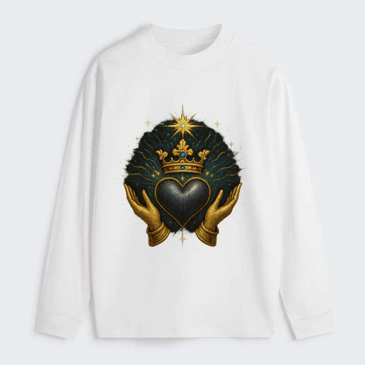 Pearl-studded tiara atop a satin-gunmetal heart supported by elegant - Classic Long Sleeve Shirt - White