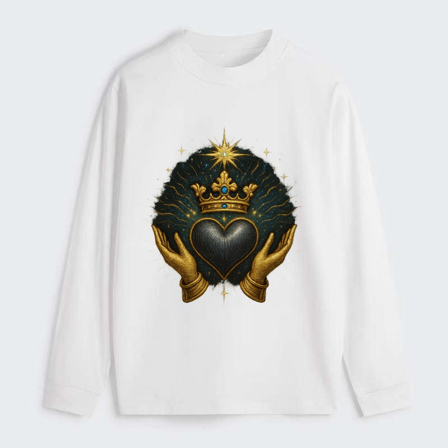 Pearl-studded tiara atop a satin-gunmetal heart supported by elegant - Classic Long Sleeve Shirt - White