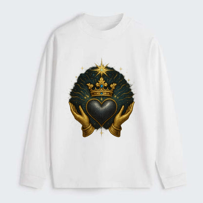 Pearl-studded tiara atop a satin-gunmetal heart supported by elegant - Classic Long Sleeve Shirt - White