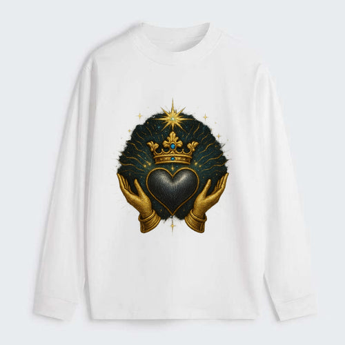 Pearl-studded tiara atop a satin-gunmetal heart supported by elegant - Classic Long Sleeve Shirt