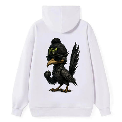 Vegas Roadrunner wearing Raiders beanie with neon patch and wayfarer - Classic Pullover Hoodie - White