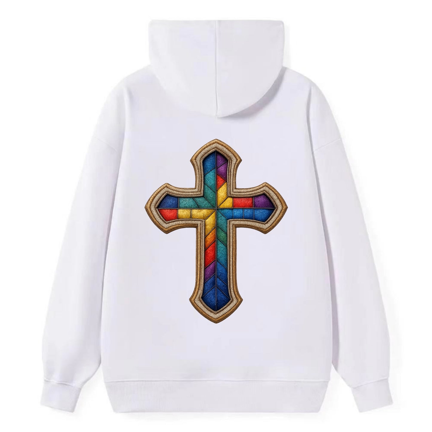 Stained Glass Cross  - Classic Pullover Hoodie - White