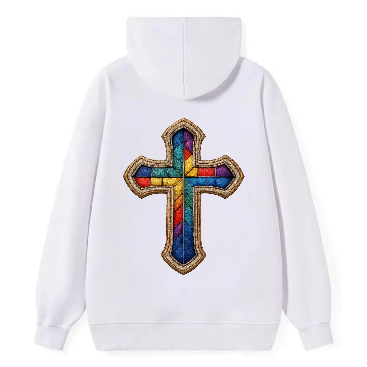 Stained Glass Cross  - Classic Pullover Hoodie - White