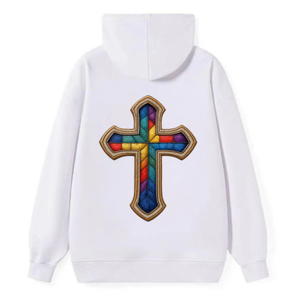 Stained Glass Cross  - Classic Pullover Hoodie - White