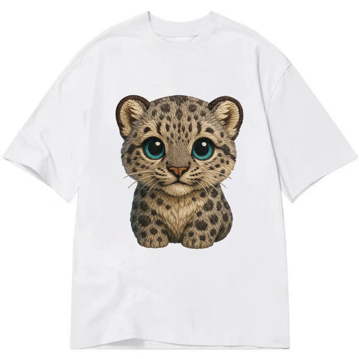 Baby Snow Leopard Cub - gray spotted, thick fur, blue-green eyes, front-facing, - Classic T-shirt - White