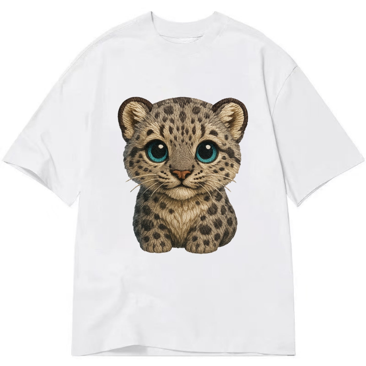 Baby Snow Leopard Cub - gray spotted, thick fur, blue-green eyes, front-facing, - Classic T-shirt - White
