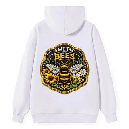 SAVE THE BEES - bee with flowers in yellow , pollinator protection - Classic Pullover Hoodie - White