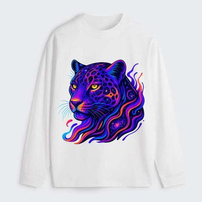 Powerful jaguar with rosettes containing miniature galaxies, cosmic - Classic Long Sleeve Shirt - White
