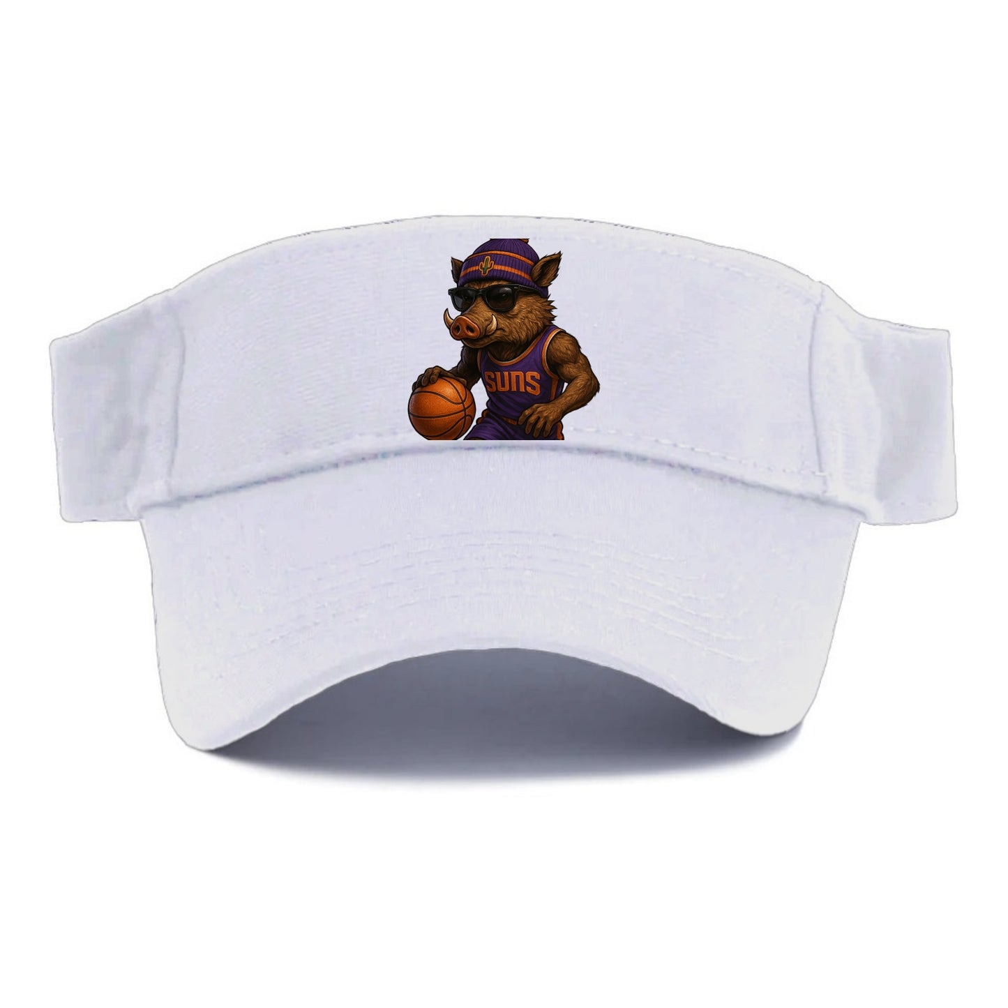 Phoenix Javelina wearing Suns beanie with cactus patch and wayfarer sunglasses - Visor - White