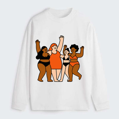 Diverse body types celebrating together - body positivity movement, all - Classic Long Sleeve Shirt - White