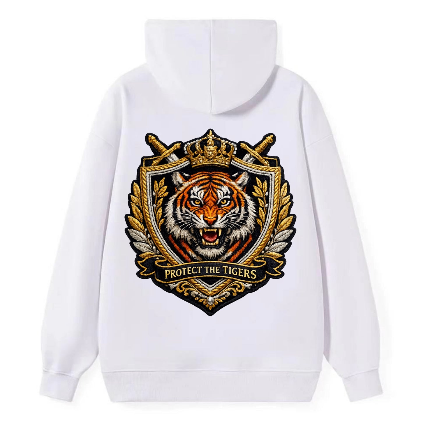PROTECT THE TIGERS - tiger with shield in orange , big cat conservation - Classic Pullover Hoodie - White