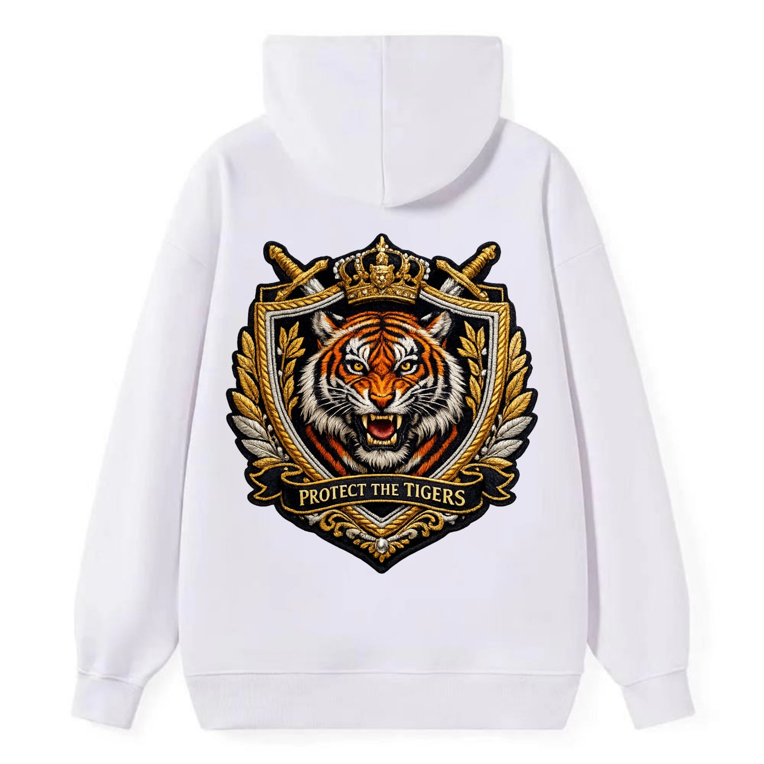 PROTECT THE TIGERS - tiger with shield in orange , big cat conservation - Classic Pullover Hoodie - White