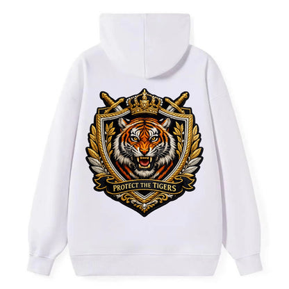 PROTECT THE TIGERS - tiger with shield in orange , big cat conservation - Classic Pullover Hoodie - White