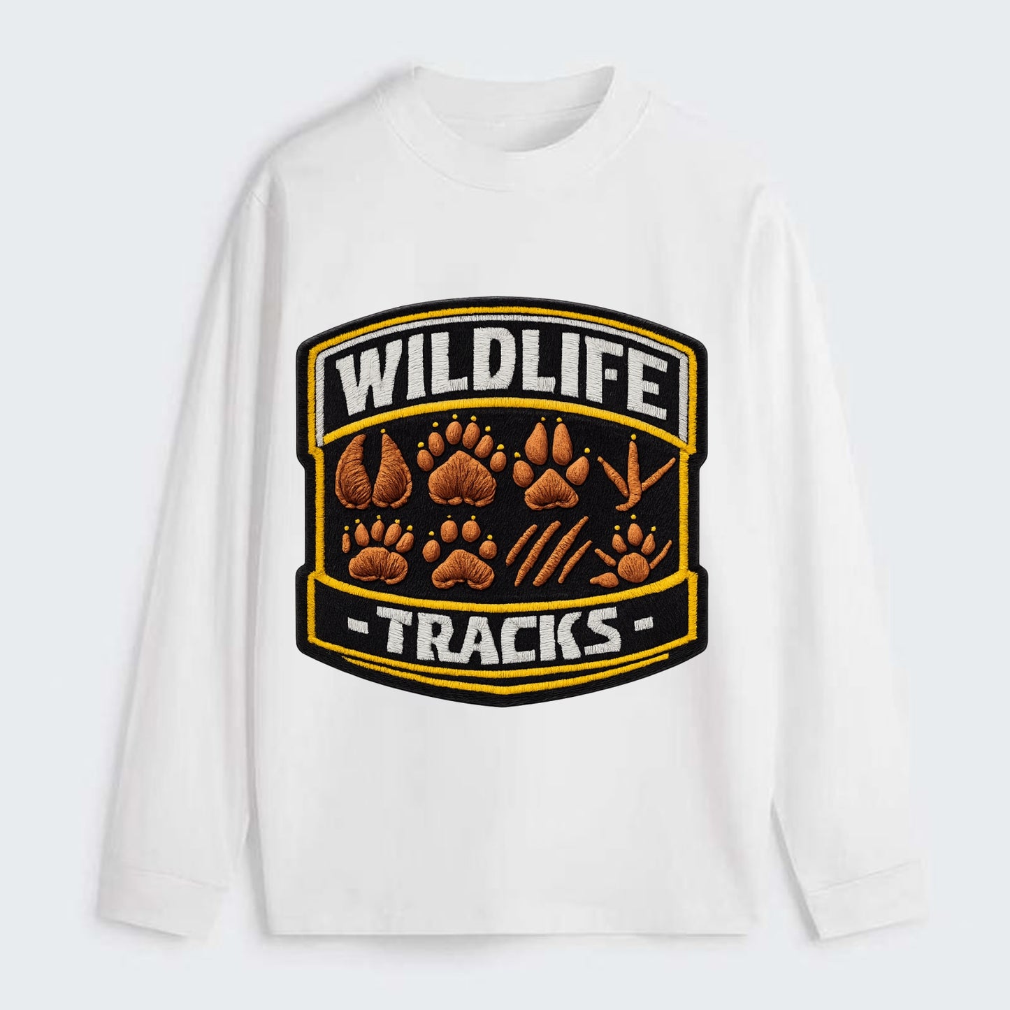 WILDLIFE TRACKS - animal footprints in brown , tracker - Classic Long Sleeve Shirt - White