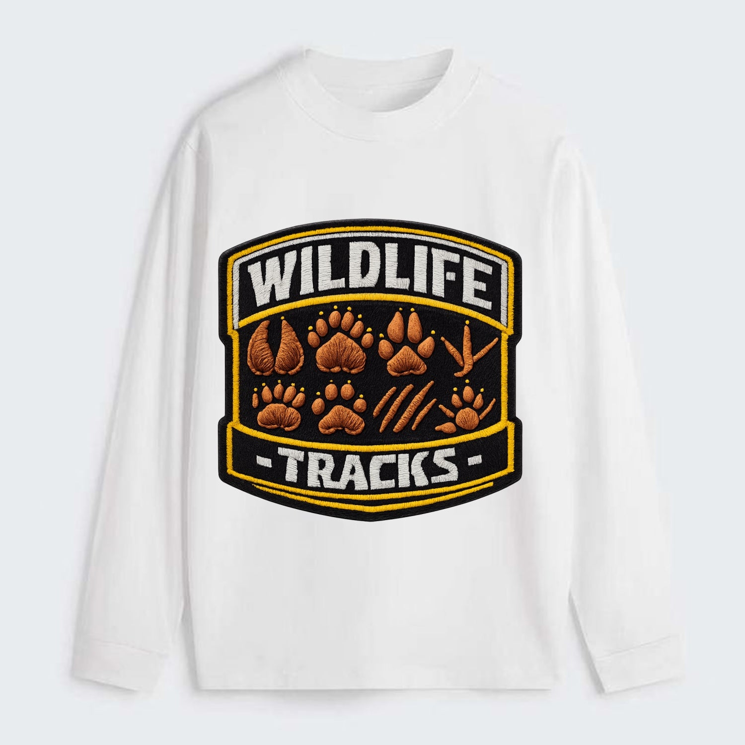 WILDLIFE TRACKS - animal footprints in brown , tracker - Classic Long Sleeve Shirt - White