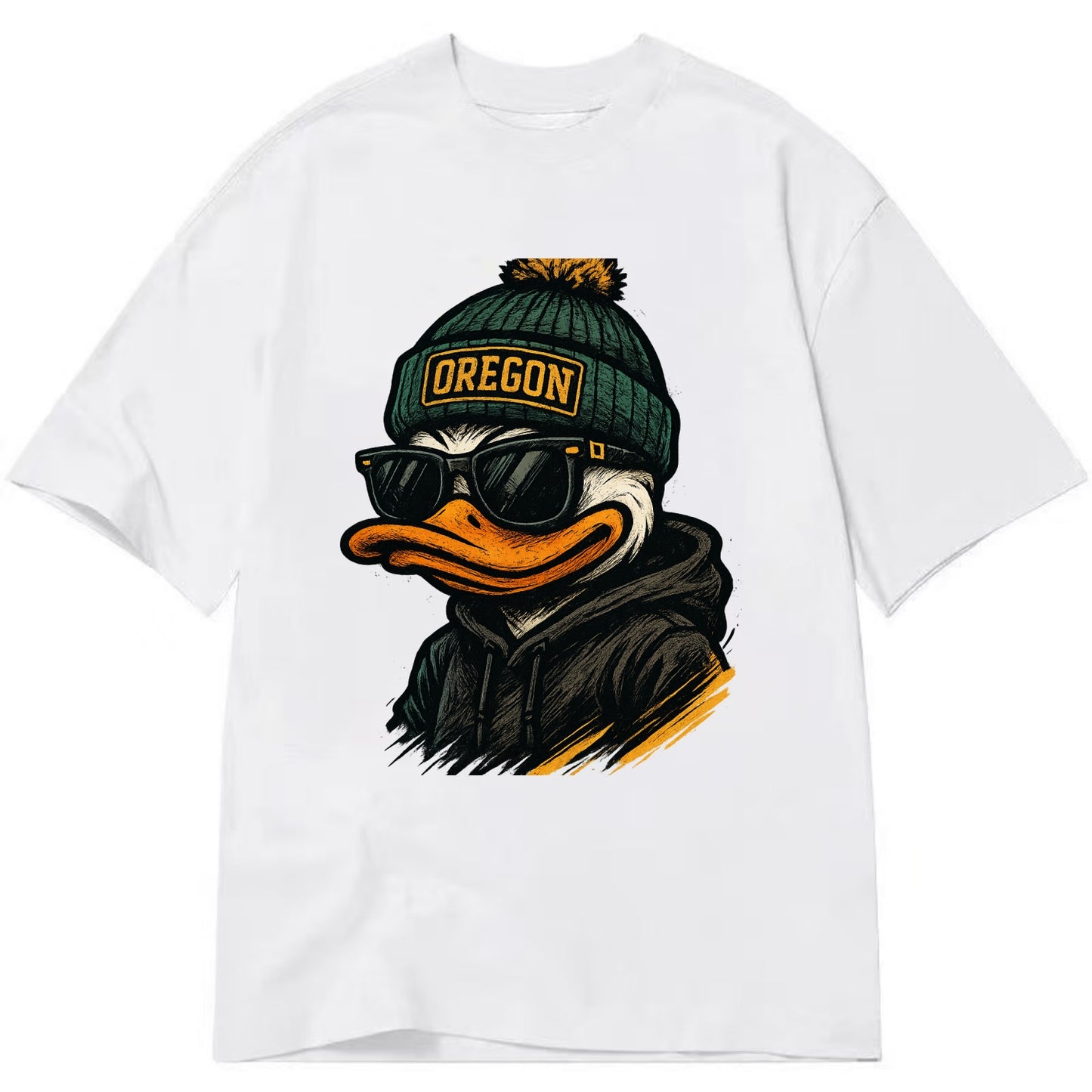 Eugene Duck wearing Oregon beanie with O patch - Classic T-shirt - White