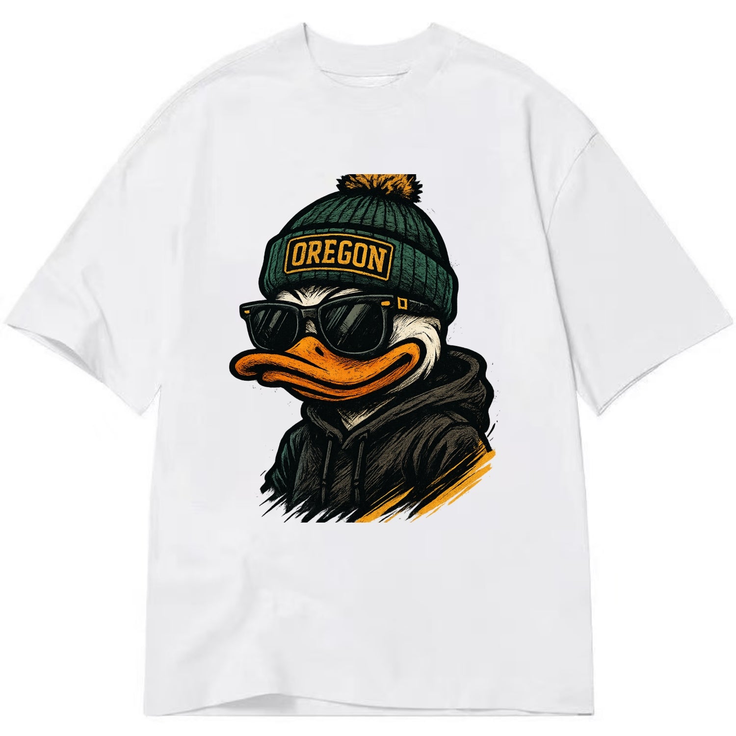 Eugene Duck wearing Oregon beanie with O patch - Classic T-shirt - White
