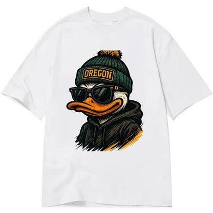 Eugene Duck wearing Oregon beanie with O patch - Classic T-shirt - White
