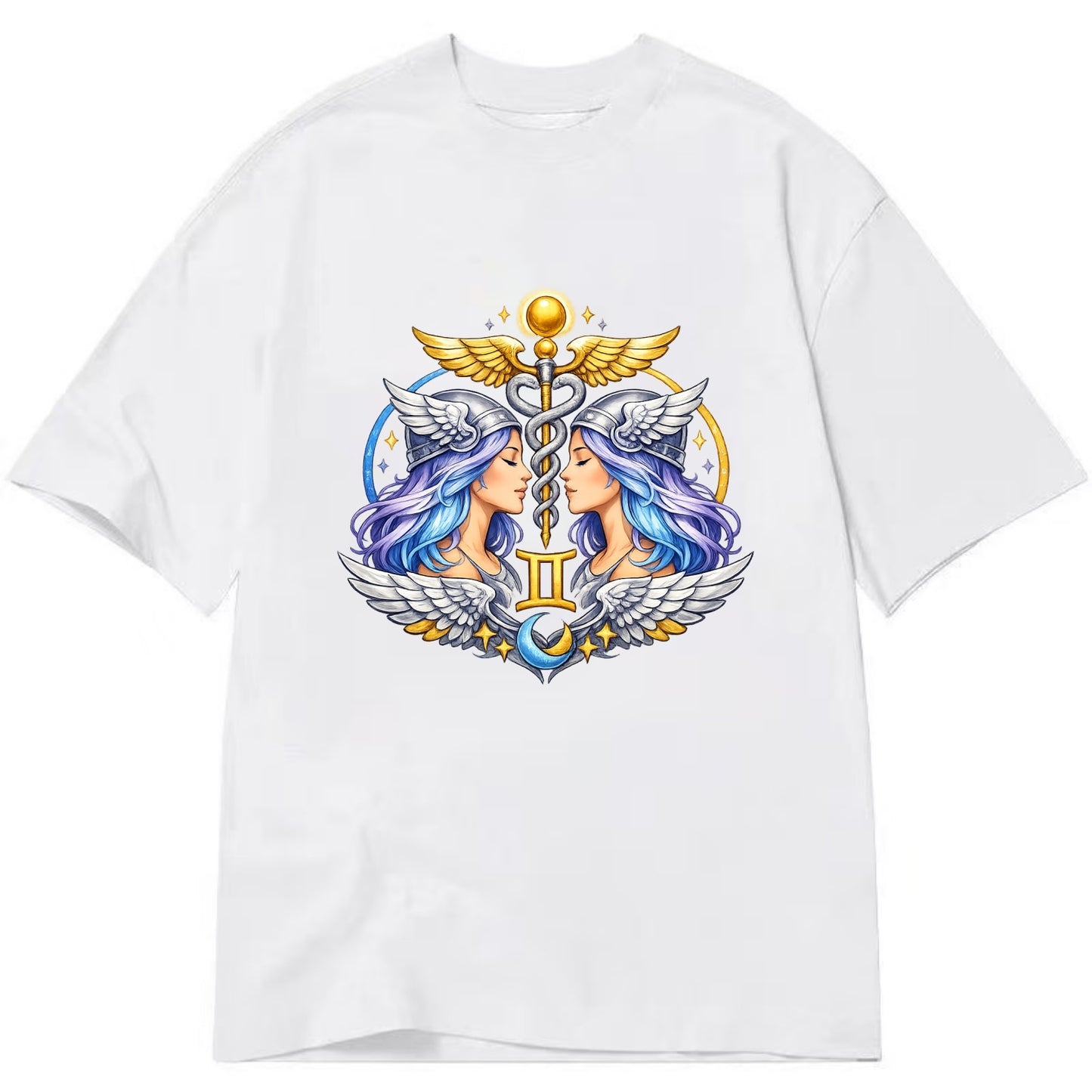 MERCURY WINGS | Winged messenger symbol | Caduceus staff | Swift communication | - Classic T-shirt - White