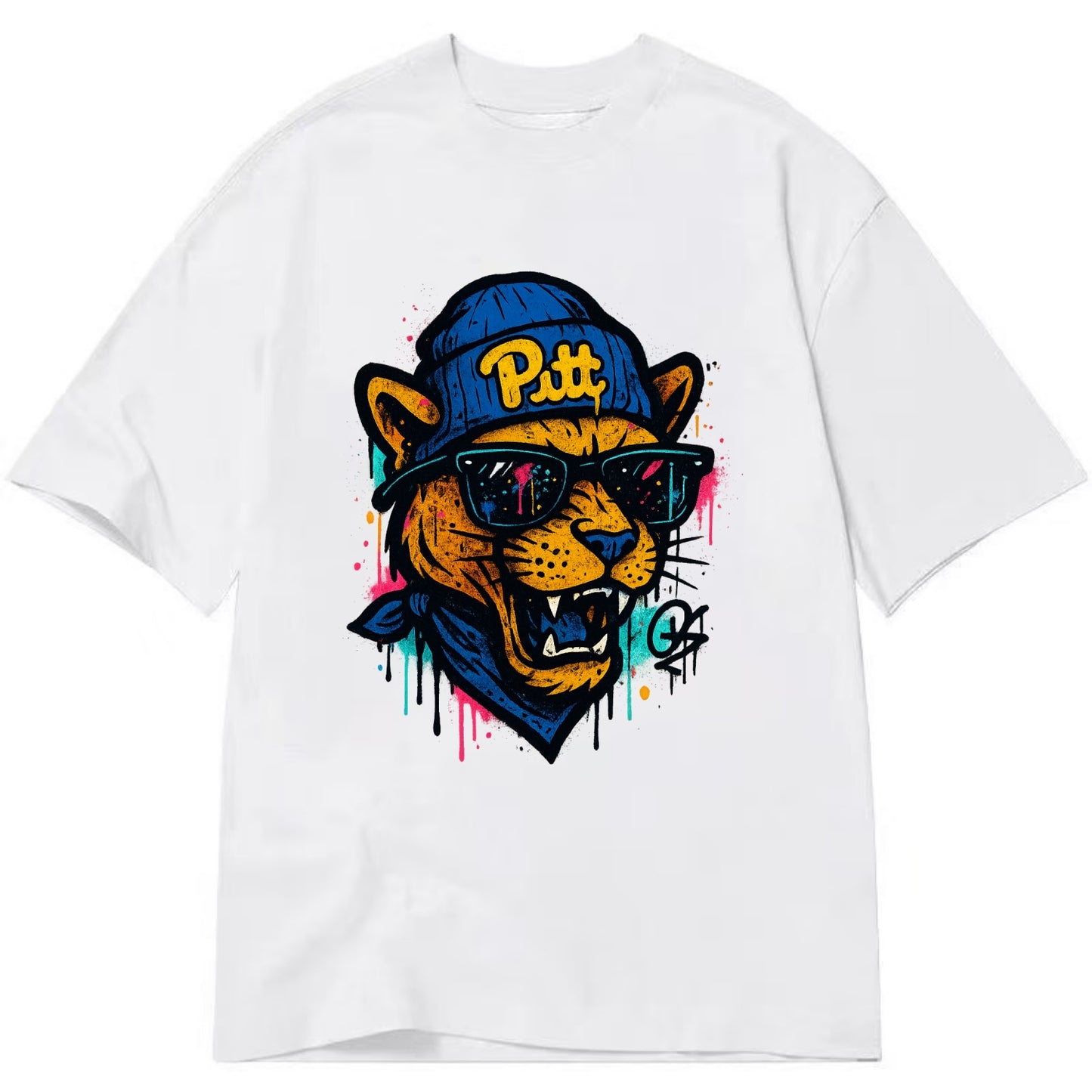 Pittsburgh Panther wearing Pitt beanie with script patch - Classic T-shirt - White