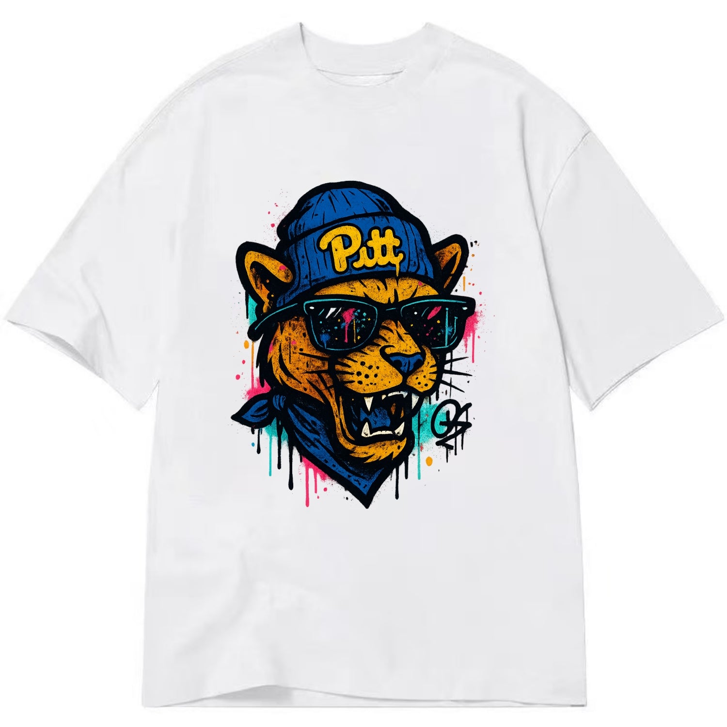 Pittsburgh Panther wearing Pitt beanie with script patch - Classic T-shirt - White