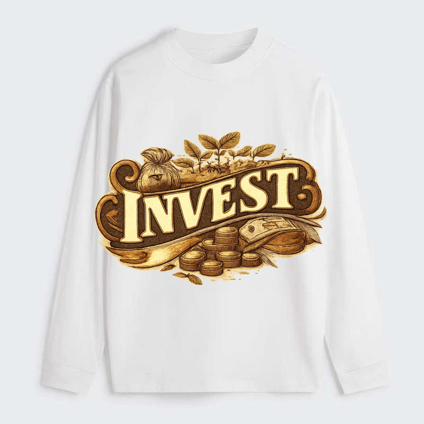 Bold typography design - "INVEST" - growing money, smart decisions - Classic Long Sleeve Shirt - White
