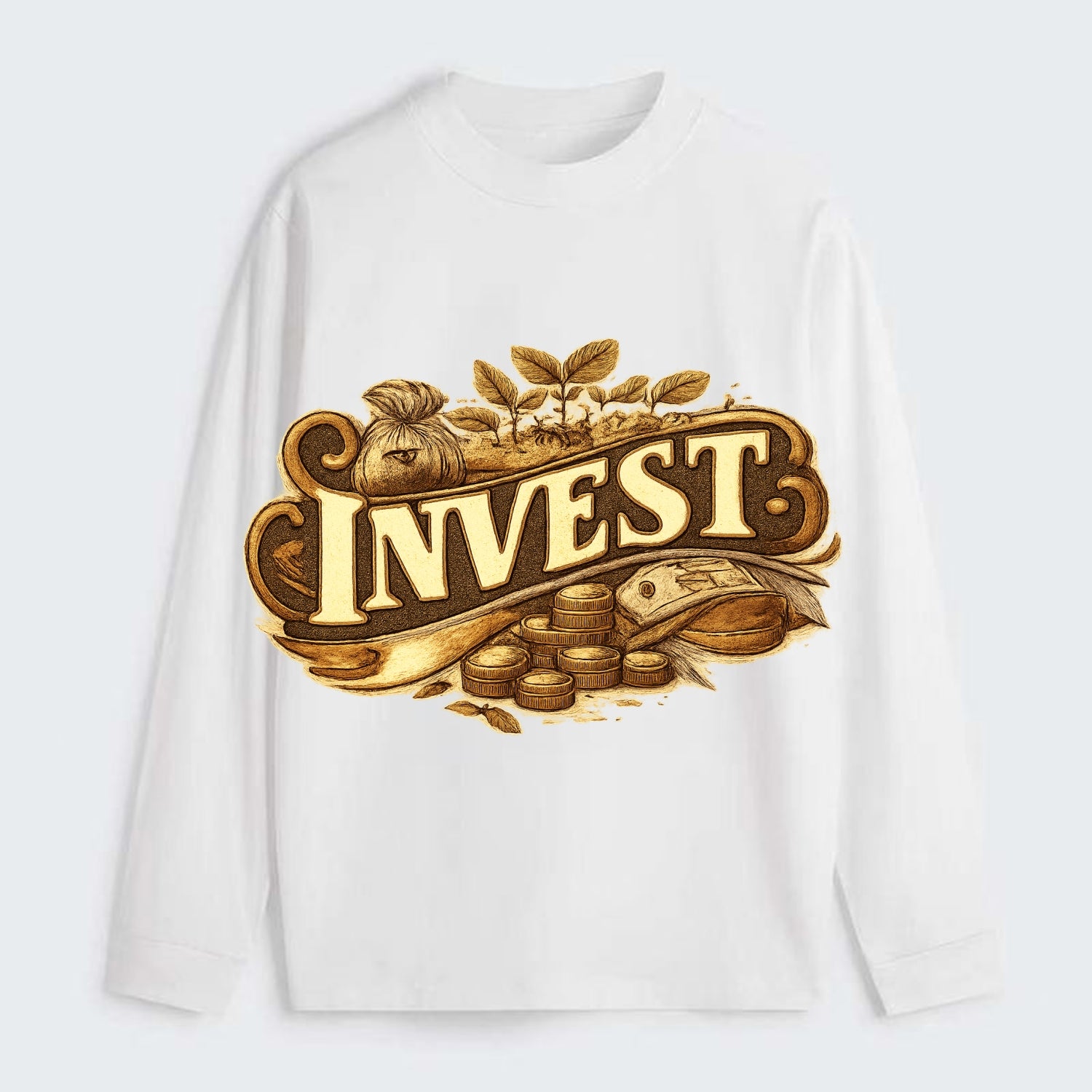 Bold typography design - "INVEST" - growing money, smart decisions - Classic Long Sleeve Shirt - White