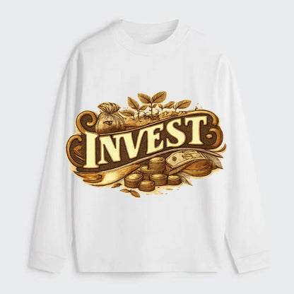 Bold typography design - "INVEST" - growing money, smart decisions - Classic Long Sleeve Shirt - White