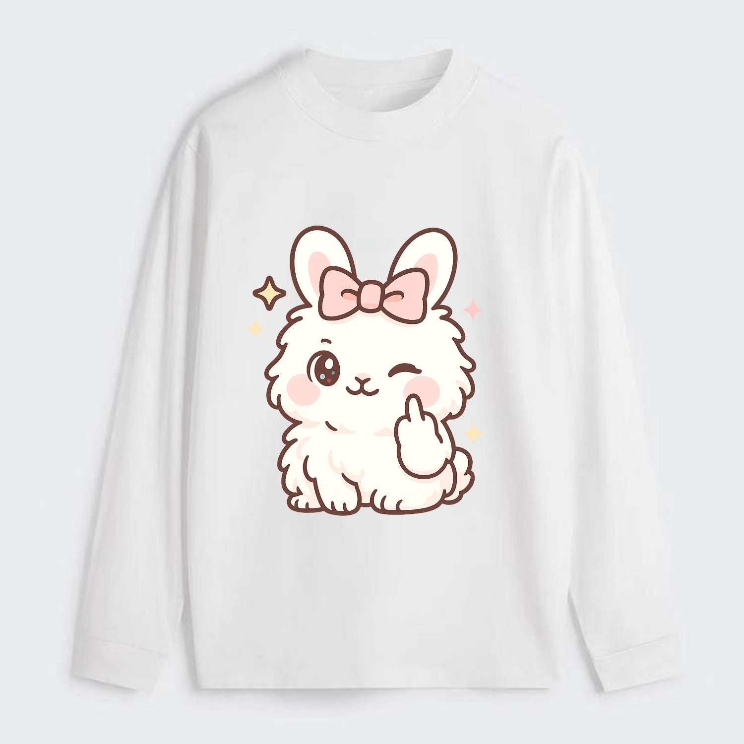 fluffy white angora rabbit with pink bow, one paw delicately flipping - Classic Long Sleeve Shirt - White
