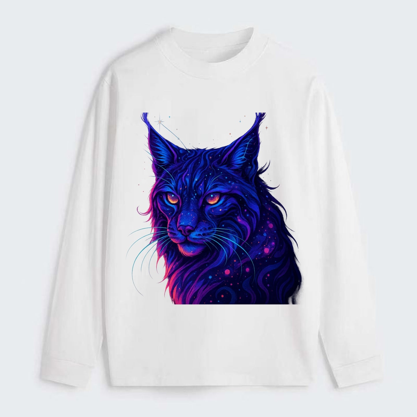 Stealthy lynx with ear tufts forming constellation patterns, nebula - Classic Long Sleeve Shirt - White