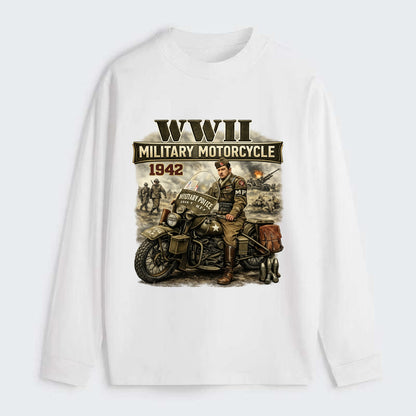 Wwii Military Motorcycle 1942 - Classic Long Sleeve Shirt - White