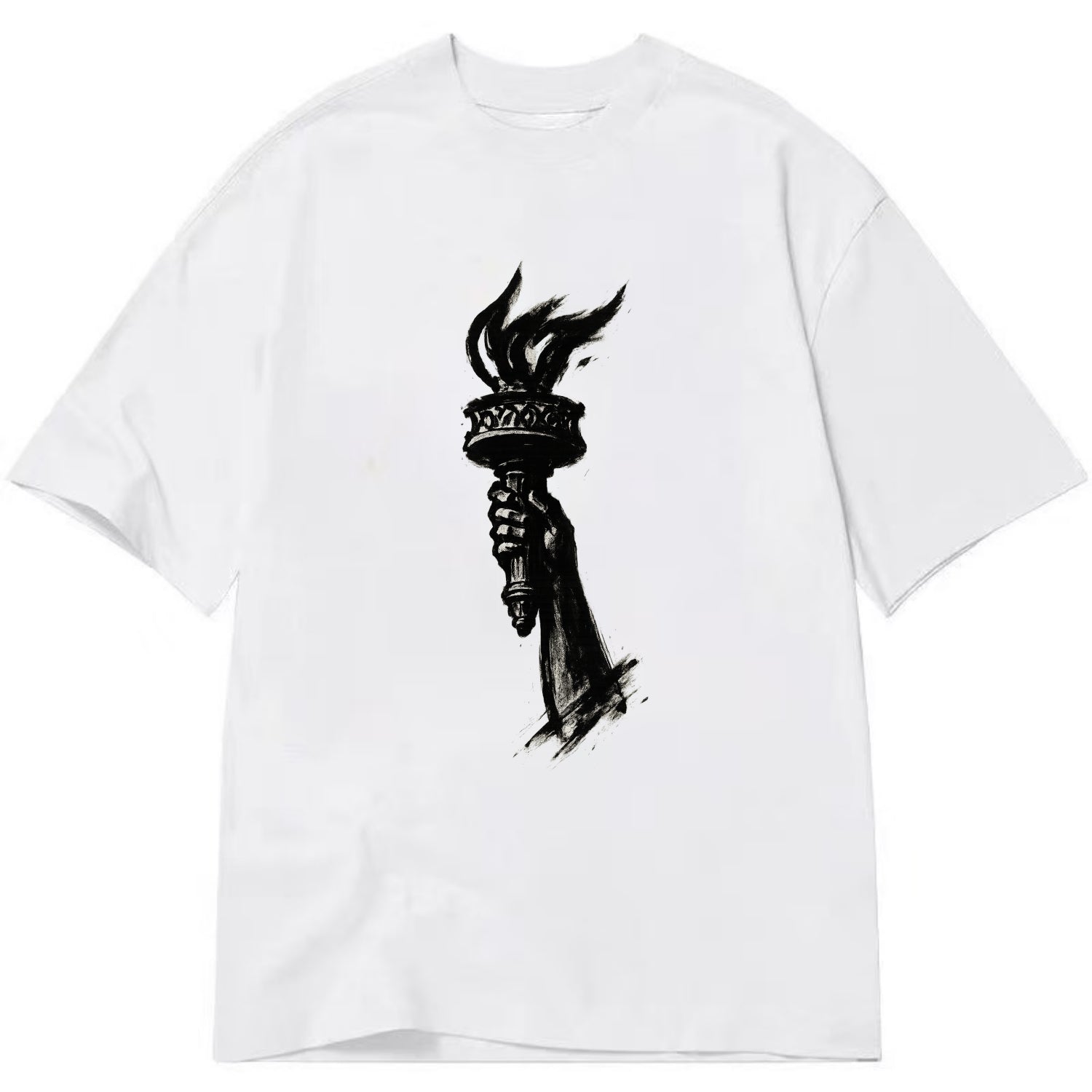 Statue of Liberty torch - freedom and democracy ink painting - Classic T-shirt - White