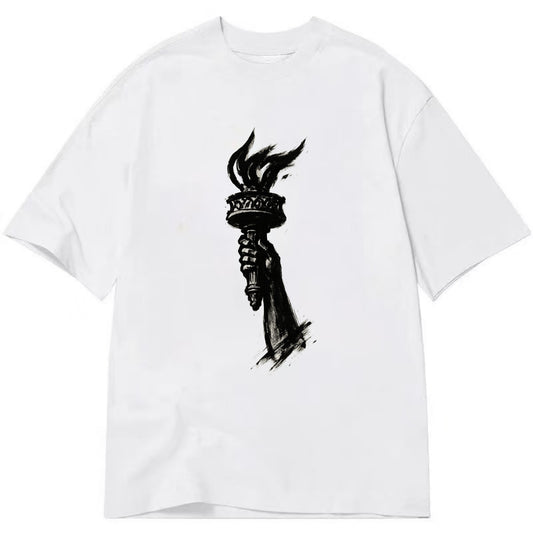 Statue of Liberty torch - freedom and democracy ink painting - Classic T-shirt - White
