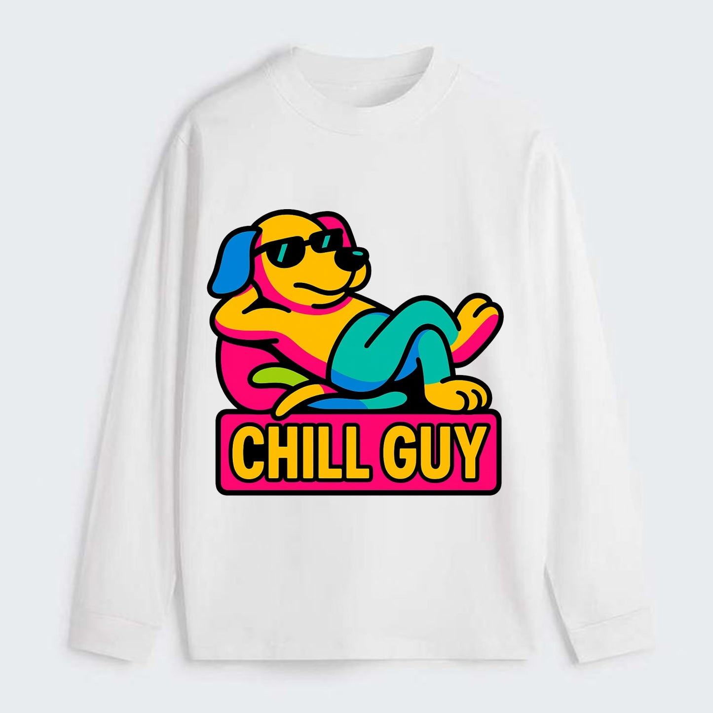 Super relaxed dog character lounging unbothered - "Chill Guy" meme - Classic Long Sleeve Shirt - White