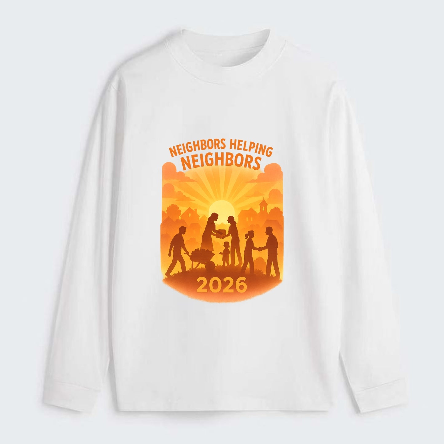 Local communities thriving with shared resources - "Neighbors Helping - Classic Long Sleeve Shirt - White