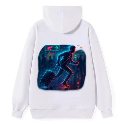 person running with luggage through crowded airport terminal - Classic Pullover Hoodie - White