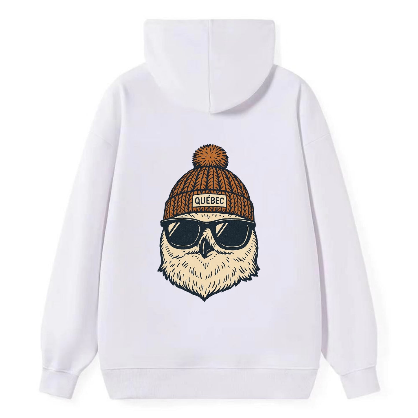 Quebec City Snowy Owl wearing Quebec beanie with pom pom and wayfarer - Classic Pullover Hoodie - White