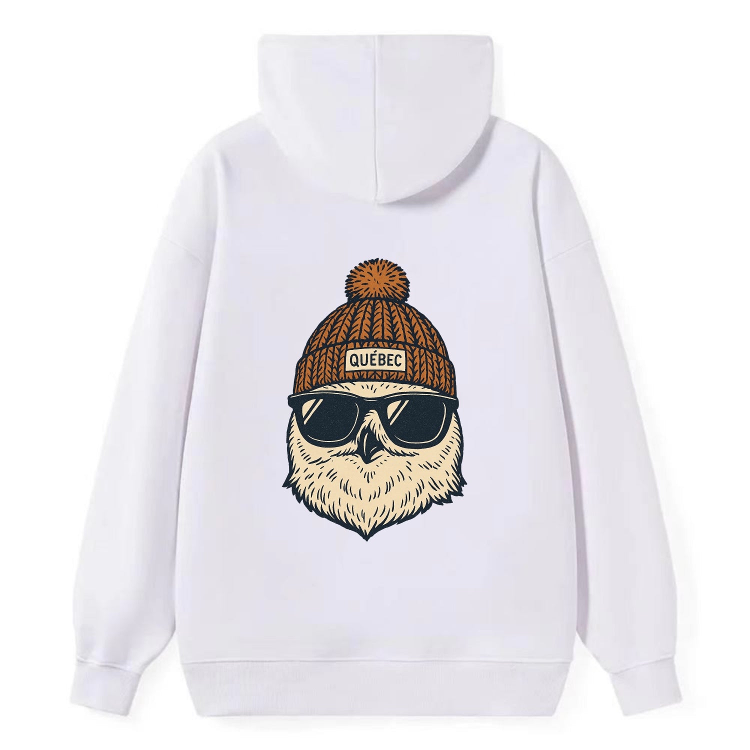 Quebec City Snowy Owl wearing Quebec beanie with pom pom and wayfarer - Classic Pullover Hoodie - White
