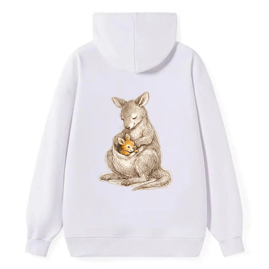 MOTHER'S POUCH | Kangaroo maternal embrace | Joey safe inside | - Classic Pullover Hoodie - White