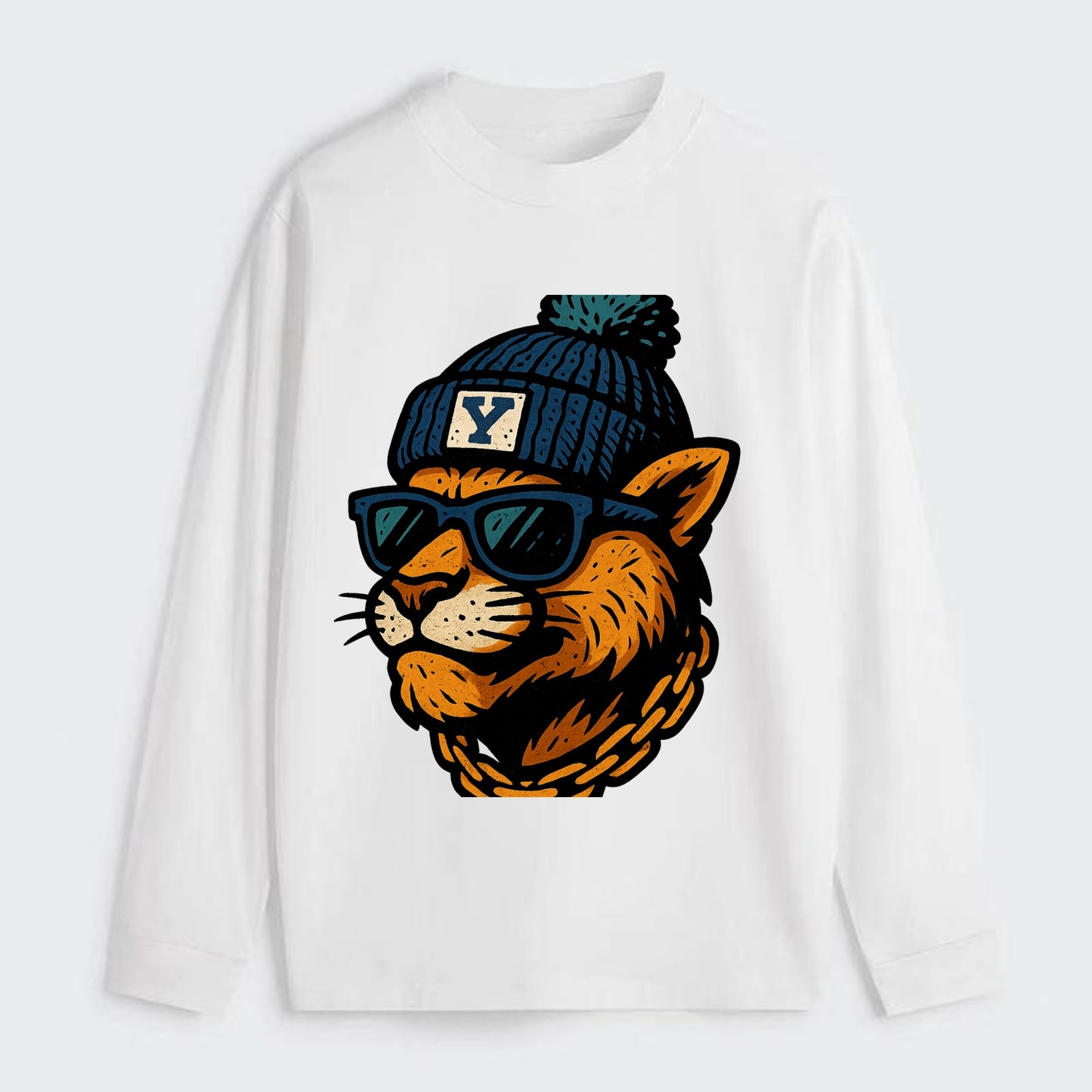 Provo Cougar wearing BYU beanie with Y patch - Classic Long Sleeve Shirt - White