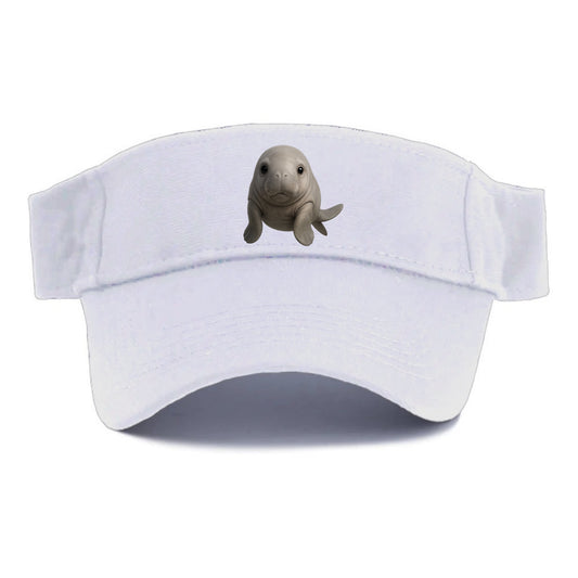 Baby Dugong - gray with paddle tail, gentle expression, whiskers, front-facing, sweet - Visor - White