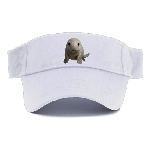 Baby Dugong - gray with paddle tail, gentle expression, whiskers, front-facing, sweet - Visor
