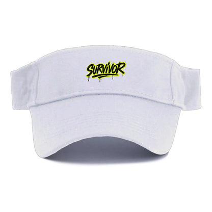 Bold typography design - "SURVIVOR" - overcomer, still standing, made it through - Visor - White