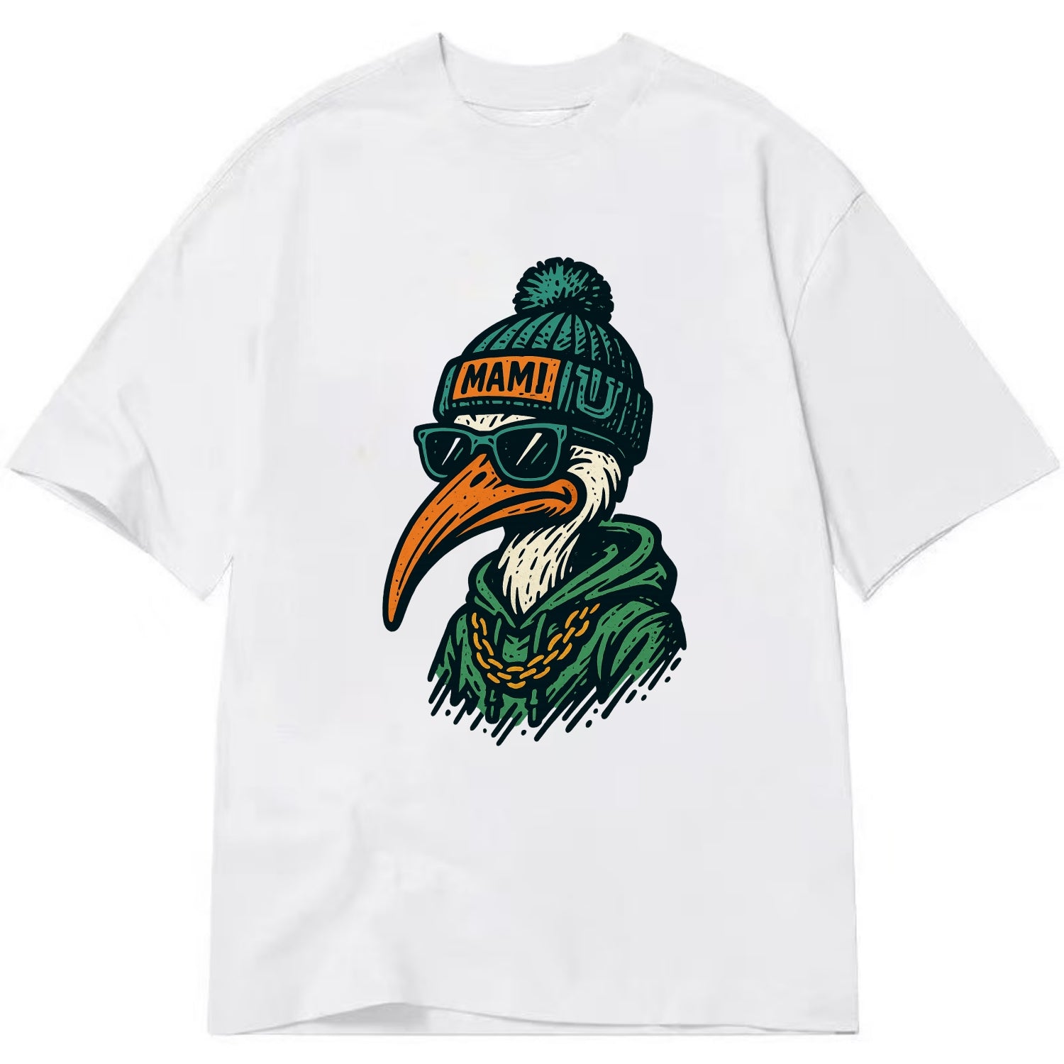 Coral Gables Ibis wearing Miami beanie with U patch - Classic T-shirt - White