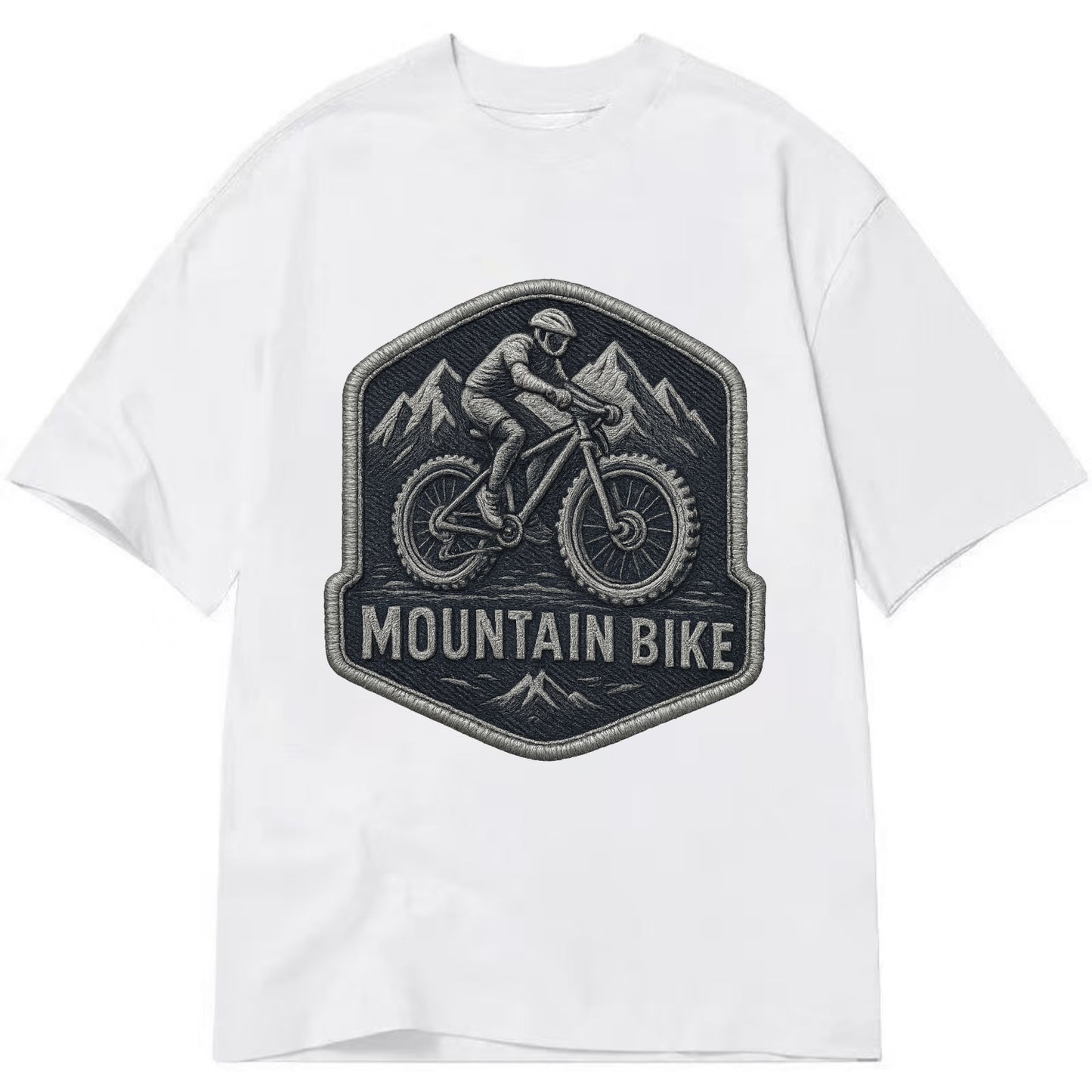 Mountain bike with rugged tires - cyclist badge - Classic T-shirt - White
