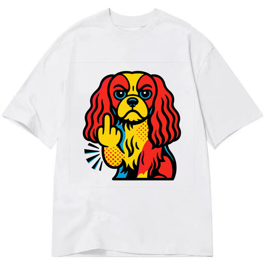 Cavalier King Charles Spaniel with long ears, regal paw giving finger - Classic T-shirt - White
